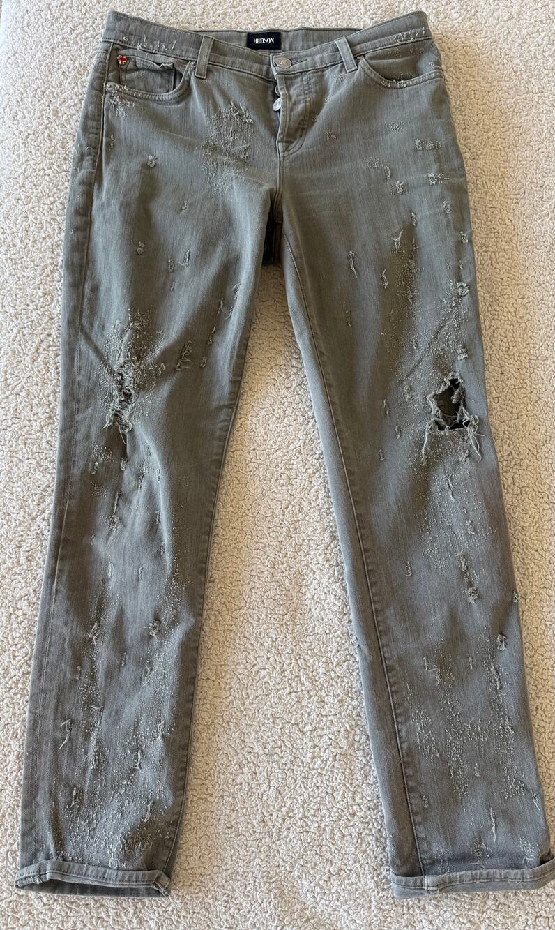 Hudson Floyd Story Women's Olive Green Distressed Straight Jeans Ripped Grunge